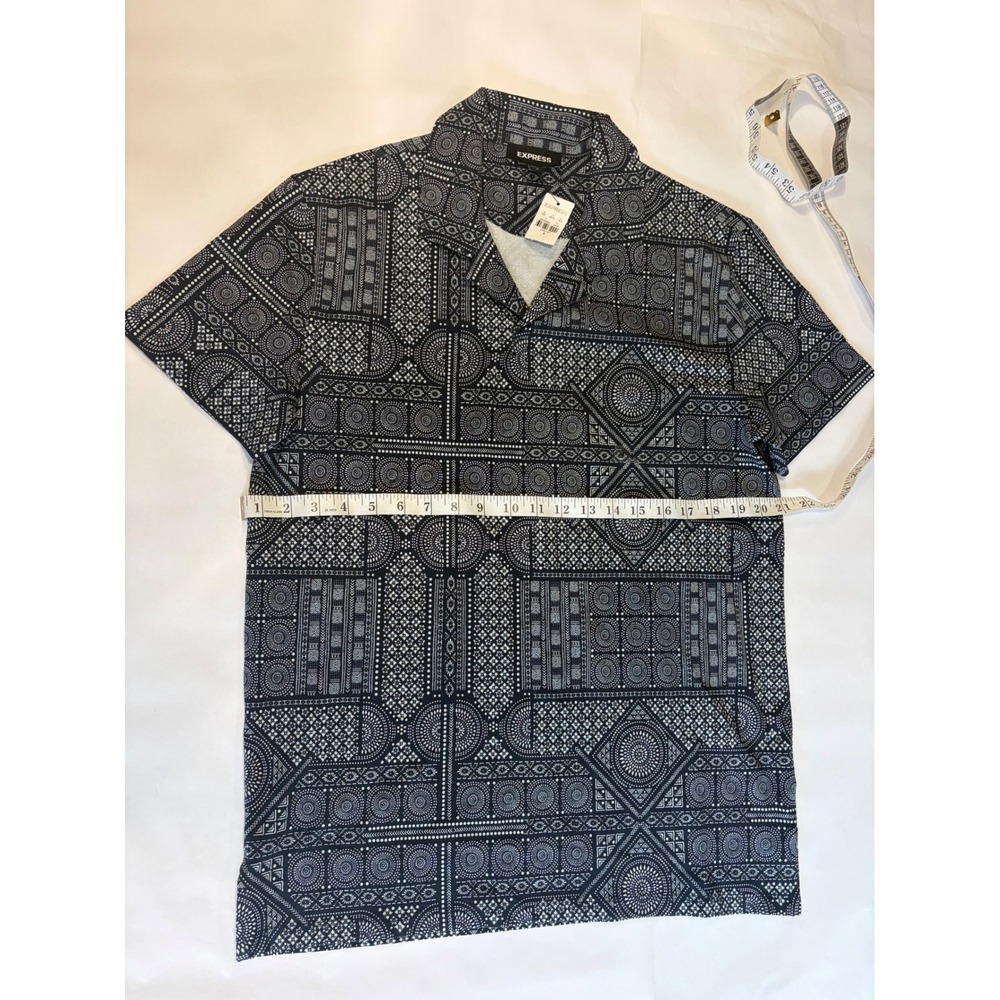 NEW Express Mens Polo Medium Navy / Dark Blue with Pattern - Picture 2 of 7
